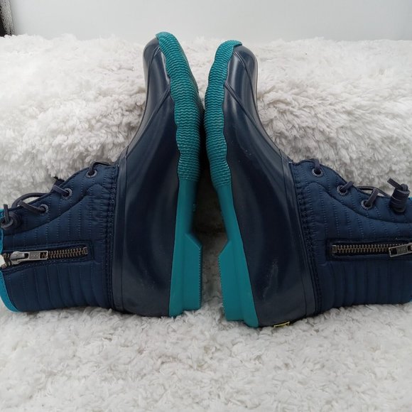 Sperry Boots Womens 6.5 Navy Blue Saltwater Puff Nylon Duck Rain Snow‎ Rubber - Picture 5 of 8